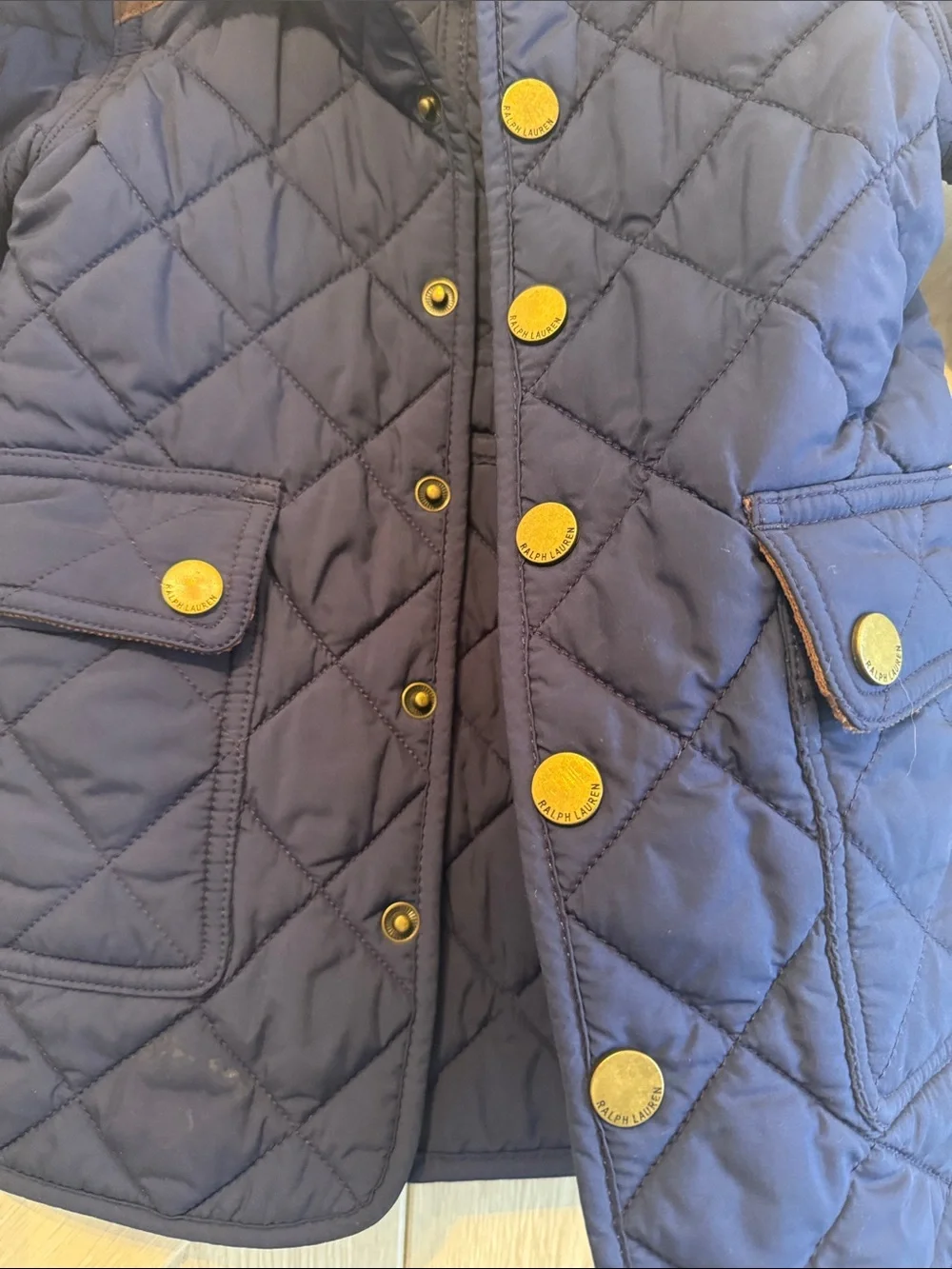 Girl’s 2T Ralph Lauren Navy Quilted Puffer Jacket with Brown Corduroy Trim